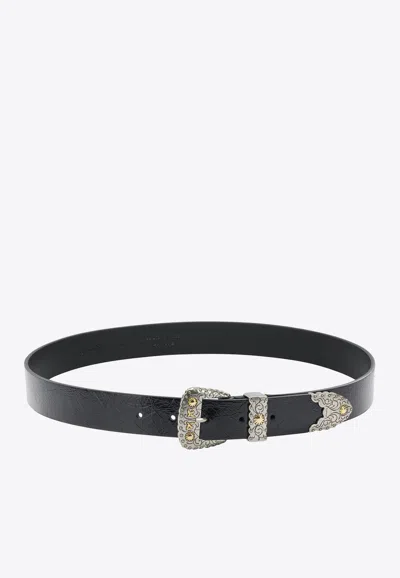 Pinko Monogram Leather Belt In Black