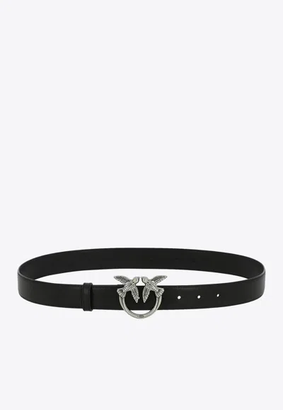 Pinko Monogram Leather Belt In Black