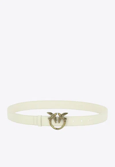 Pinko Monogram Leather Belt In White