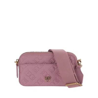 Pinko Monogram Leather Shoulder Bag In Pink