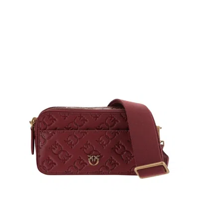 Pinko Monogram Leather Shoulder Bag In Red