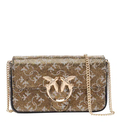 Pinko Monogram Love One Pocket Crossbody Bag In Gold