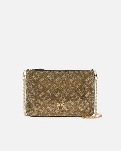 PINKO MONOGRAM RHINESTONE CLUTCH BAG WITH SHOULDER STRAP