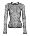 Pinko Sheer Lace Monogram Crew Neck T-shirt In Gray
