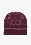 Pinko Patterned Ribbed Beanie In Burgundy