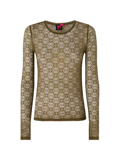 Pinko Monogram-lace Long-sleeve Top In Neutral