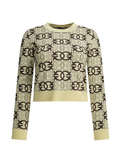 Pinko Knit Top Crew Neck Cropped Long Sleeves In Yellow