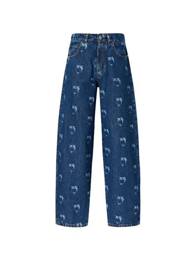 Pinko Monogram-print Straight-leg Jeans In Blue