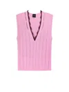Pinko Sleeveless Ribbed Viscose Blend Sweater With Lace Trim