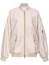 Pinko Suede Bomber Jacket In Nude & Neutrals