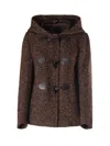 Pinko Herringbone-pattern Hooded Jacket In Brown