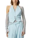 Pinko Light Blue Crop Vest With Halter Neckline And Button Closure In Viscose Woman In Crystal Blue