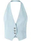 Pinko Light Blue Crop Vest With Halter Neckline And Button Closure In Viscose Woman