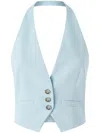 Pinko Light Blue Crop Vest With Halter Neckline And Button Closure In Blue