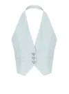 Pinko Light Blue Crop Vest With Halter Neckline And Button Closure