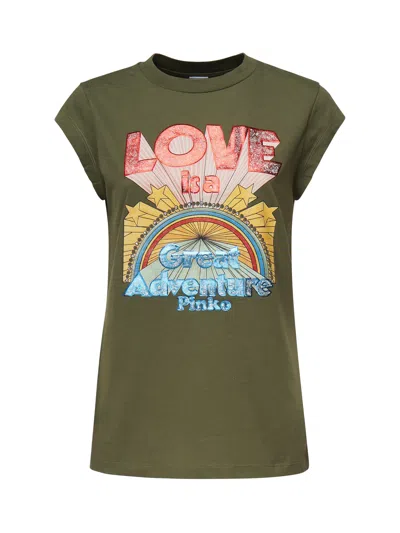 Pinko Denim Woman T-shirt Military Green Size M Cotton