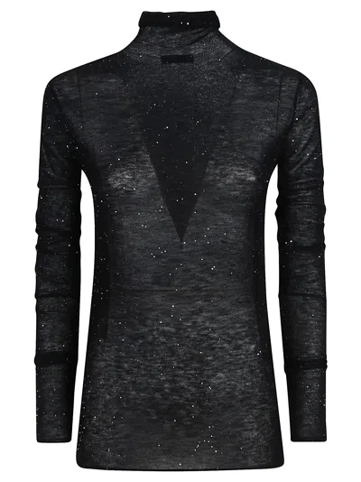 Pinko Moss Long-sleeved Wool-blend Turtleneck Sweater In Black