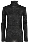 Pinko High Neck Sweater With Moss Pattern And Mini Sequins In Black