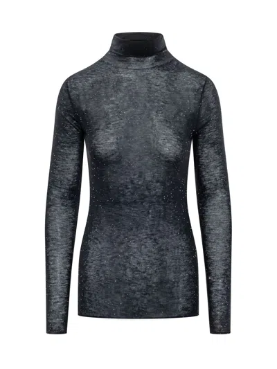 Pinko Moss Stitch Sweater With Ultra-fine Texture In Blue