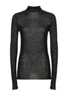 Pinko High Neck Black Wool Sweater With Micro Paillettes In Black