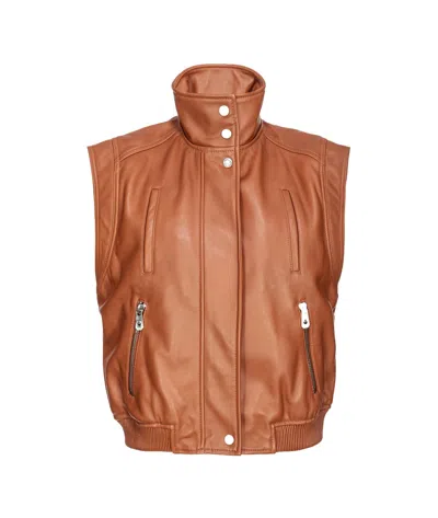 Pinko Motorcycle Leather Vest In Brown