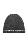 Pinko Mouliné Knit Beanie With Crystals And Studs In Gray