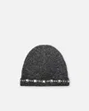 Pinko Mouliné Knit Beanie With Crystals And Studs In Gray