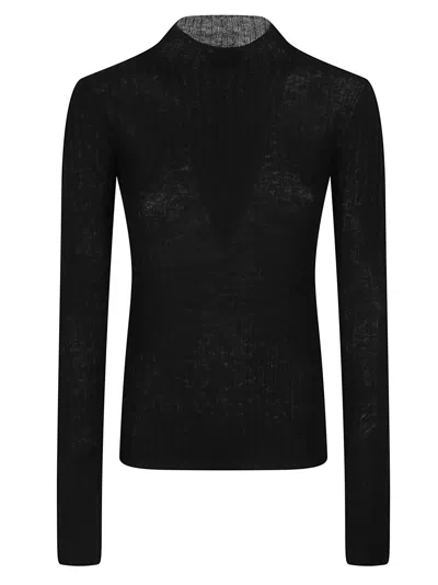 Pinko Muggito Round Nek Cropped Wool Sweater In Black