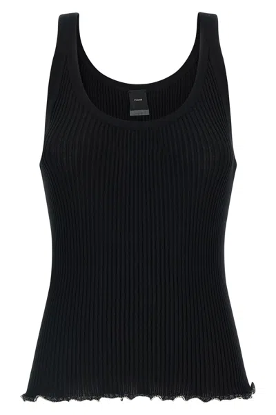 Pinko Ribbed Beaded Top In Black
