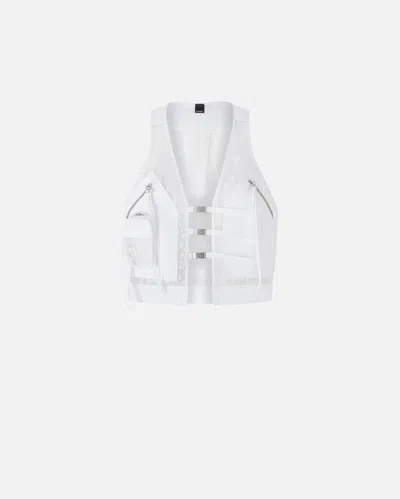 Pinko Multi-pocket Vest In Lightweight Printed Organza In Bright White
