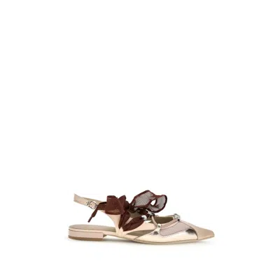 Pinko Multicolor Calf Leather Bos Taurus Ballet Flats In Neutral