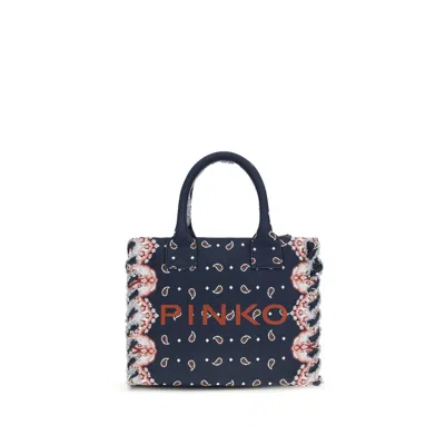 Pinko Multicolor Cotton Shoulder Bag In Blue
