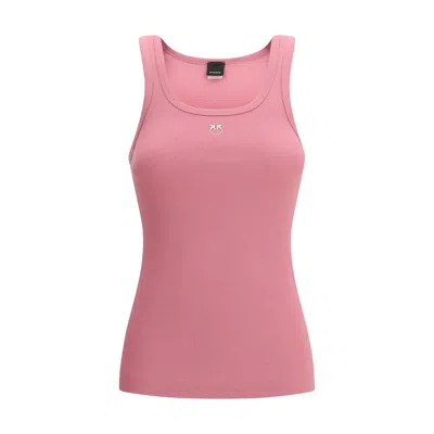 Pinko Ribbed Tank Top With Love Birds Logo In Pink