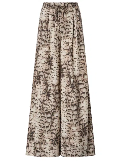 Pinko Multicolor Flared Animal Print Cotton Pants In Brown