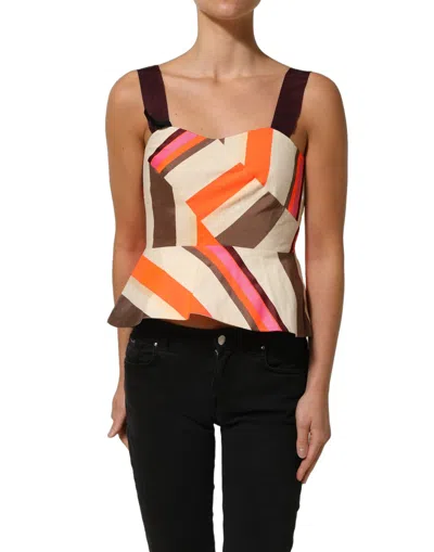 Pre-owned Pinko Multicolor Striped Cotton Sleeveless Draped Peplum Women's Top ()