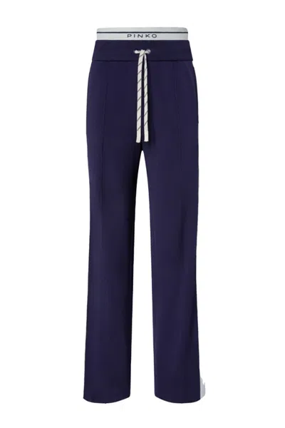 Pinko Multicolor Viscose Blend Wide Leg Trousers In Blue