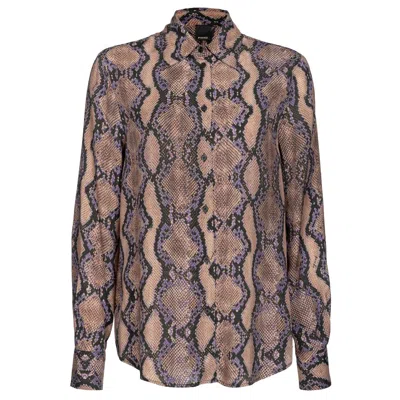 Pinko Snakeskin-print Long-sleeve Shirt In Brown
