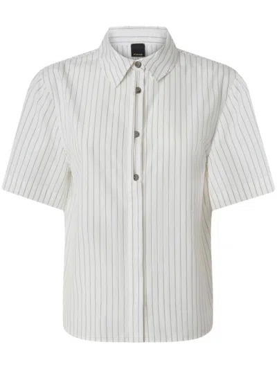 Pinko Multicolored Striped Short Sleeve Button-up Shirt In White