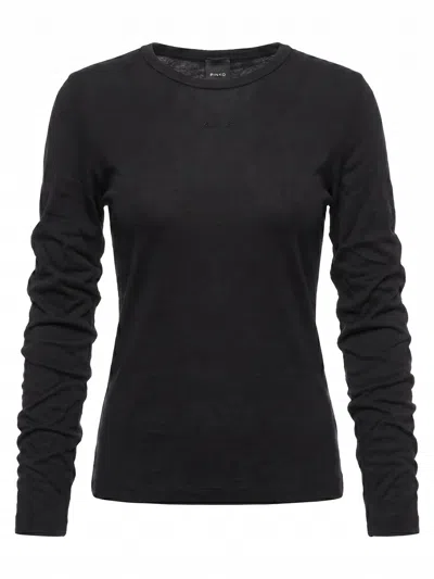 Pinko Ruched Long-sleeve Sweater In Black