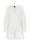 Pinko Muslin Mini Dress With Fringing In Bianco