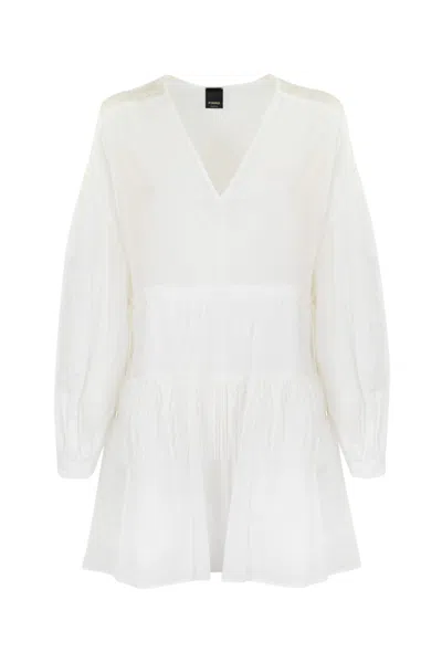 Pinko Muslin Dress With Fringes In Bianco