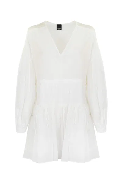 Pinko Muslin Mini Dress With Fringing In Snow White
