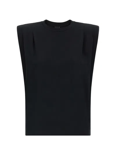 Pinko Myranda Crew Neck Sleeveless Shoulder Pad Top In Black