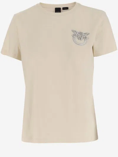 PINKO NAMBRONE COTTON T-SHIRT WITH JEWEL EMBROIDERY