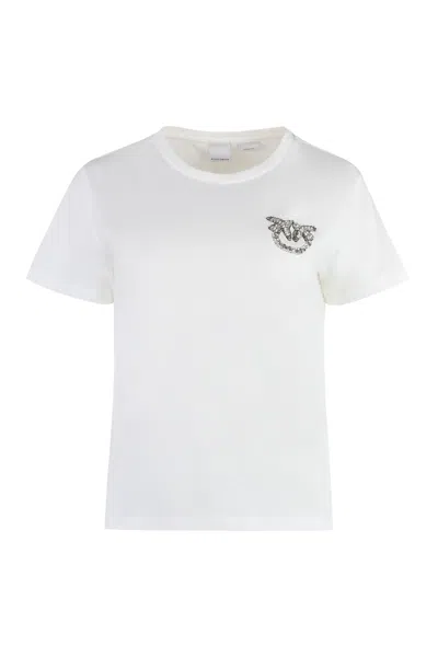 Pinko Nambrone Decorative Inserts Crew-neck T-shirt In Bianco Nembo