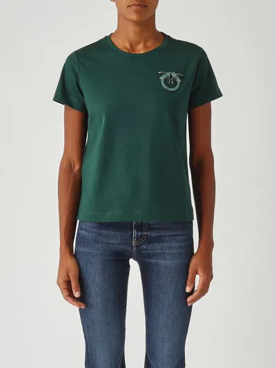 Pinko Love Birds Logo T-shirt In Green