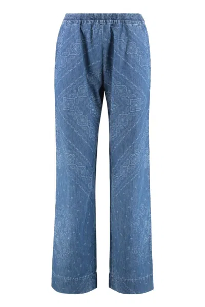 Pinko Namibia Printed Cotton Trousers In Blue