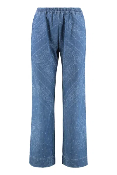 Pinko Namibia Printed Cotton Trousers In Denim