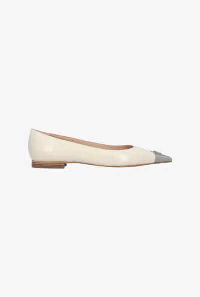 Pinko Toe-embellished Leather Ballerina Shoes In Yoghurt