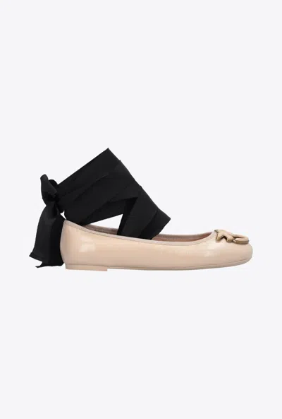 PINKO NAPPA LEATHER BALLERINAS WITH RIBBONS